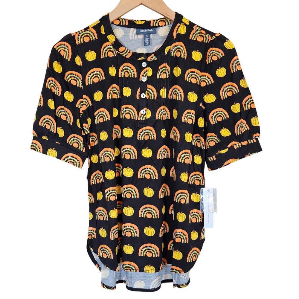 Modcloth Winning Them Over Short Sleeve Top‎ Black Pumpkin Women's Small Casual
